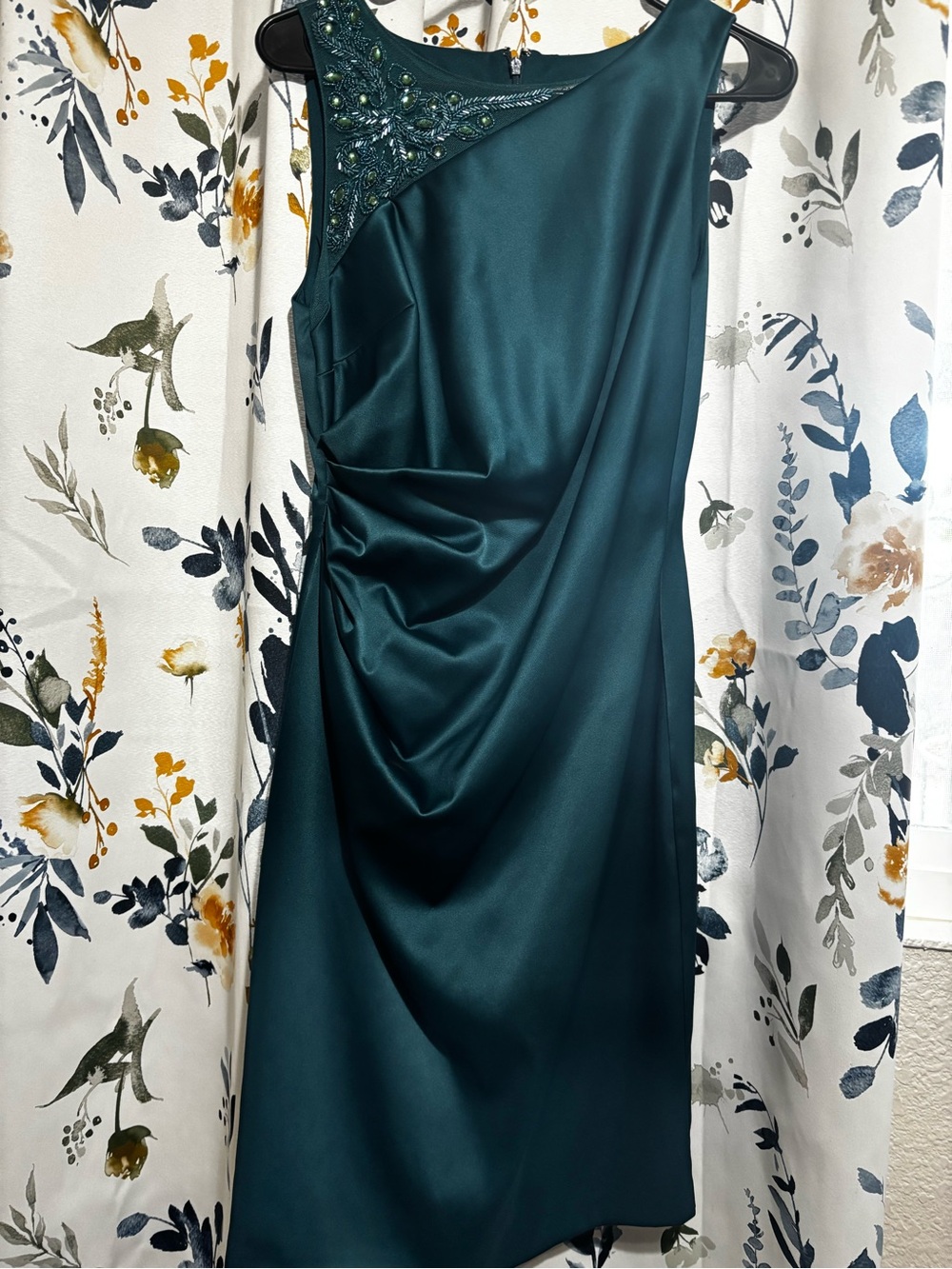 Eliza J Teal One-Shoulder Beaded Cocktail Dress